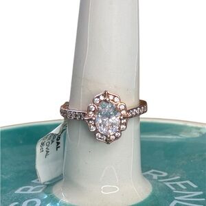 Elegant Rose Gold Moissanite Oval Ring Size 6.5